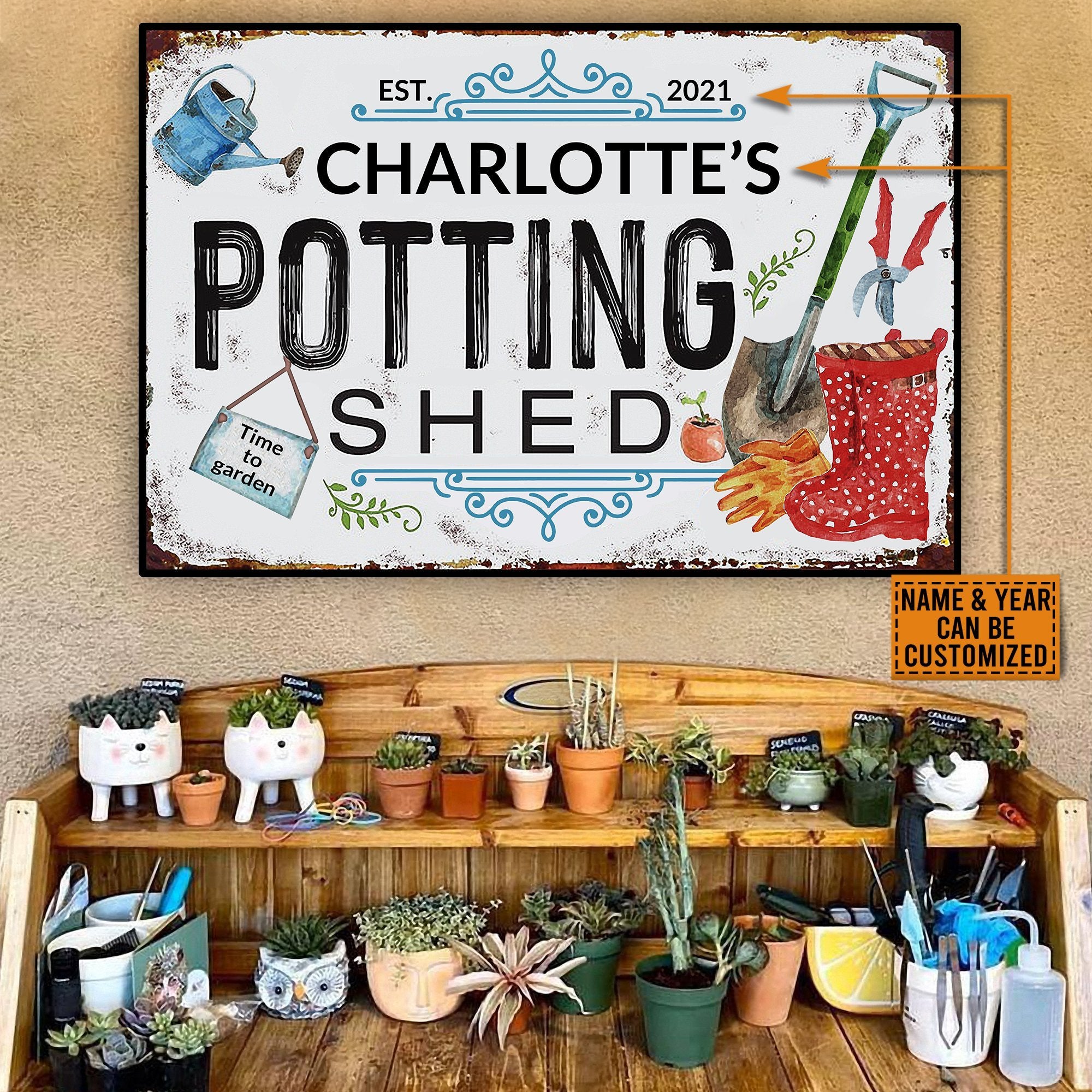 Aeticon Gifts Personalized Garden Potting Shed Canvas Mom Dad Gift Home Decor