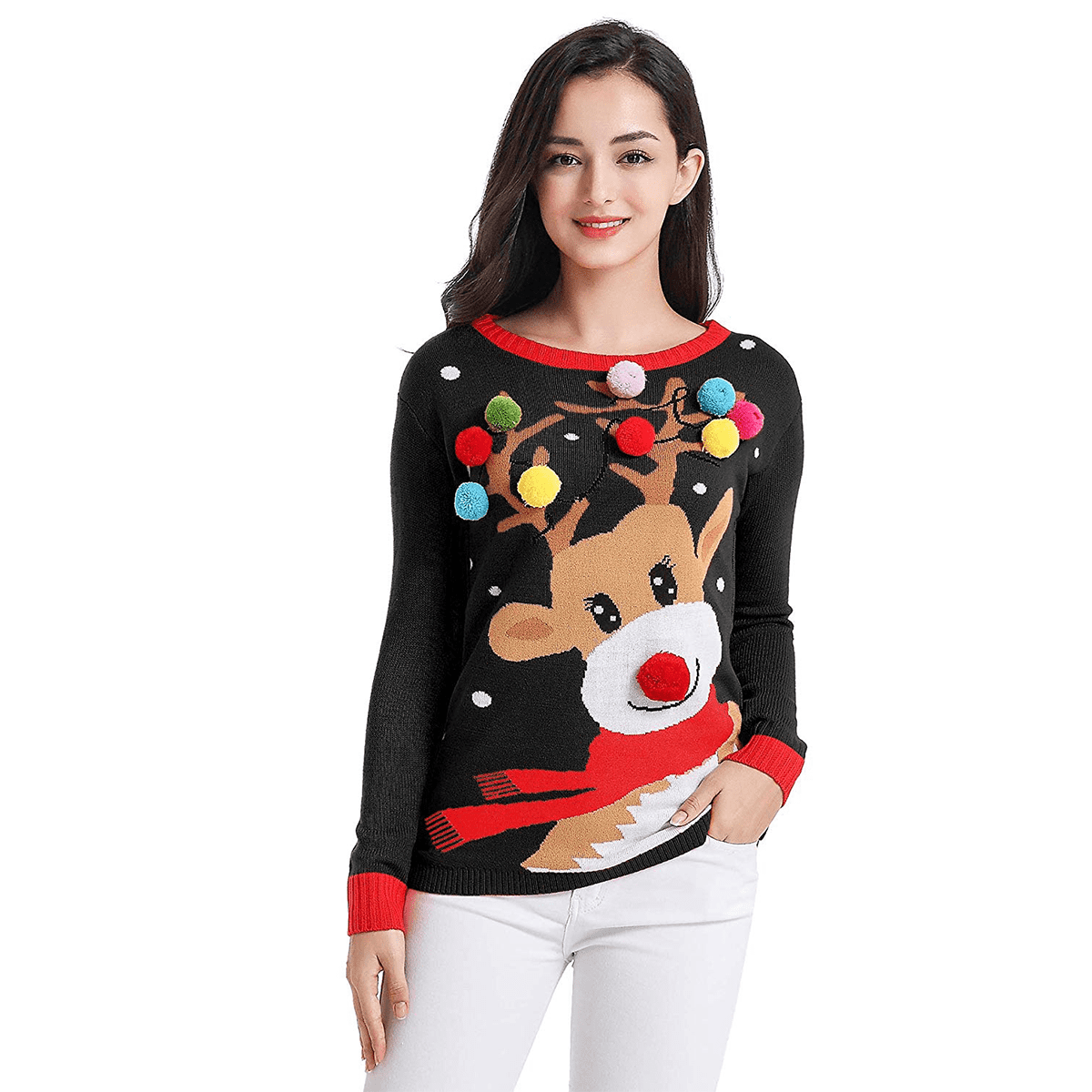 Women’s Colorful Reindeer Ugly Christmas Sweater