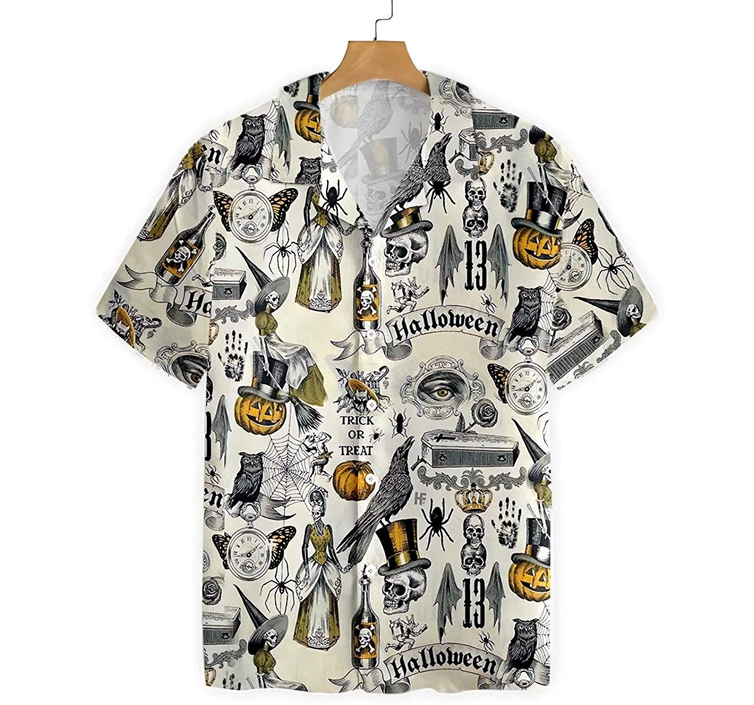 Trickery Halloween Summer Clothes Hawaii Button Up Aloha Shirt For Women Ha29473