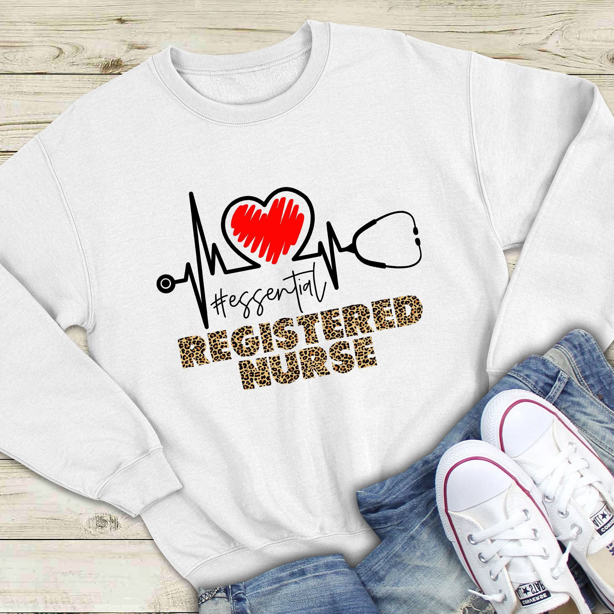 Registered Nurse Essential Leopard Unisex T-Shirt Hoodie Sweatshirt Plus Size S-5Xl