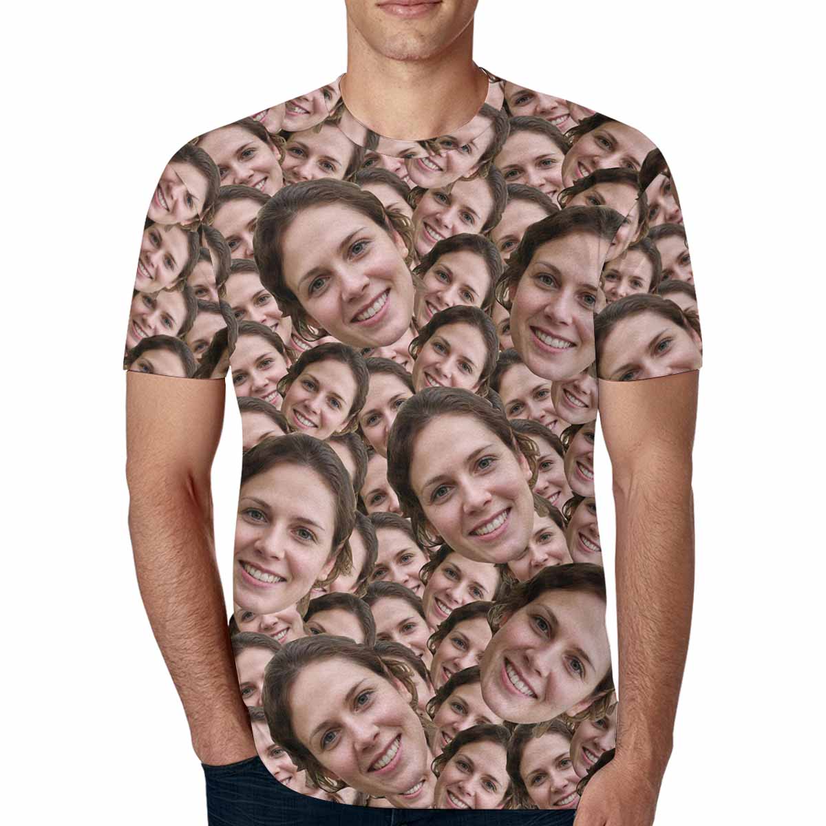 Custom Face Seamless Inclined Head Matching Couple All Over Print T Shirts