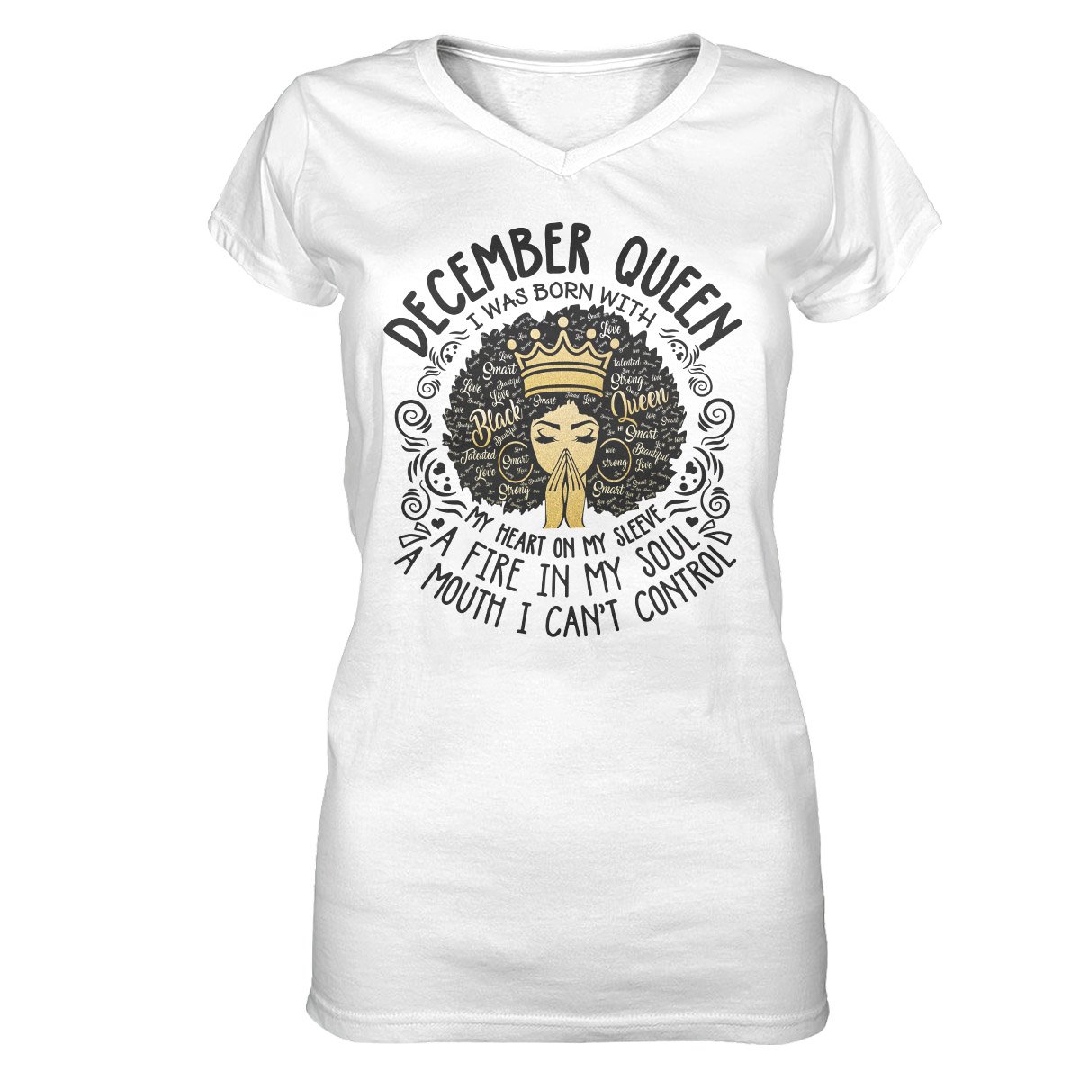 December Black Queen My Heart On My Sleeve Ver B Ez07 2809 Women V-Neck T-Shirt