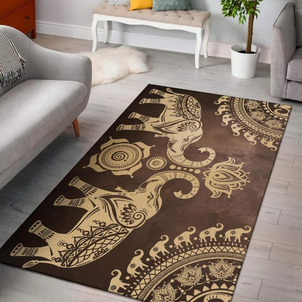 Brown Mandala Elephant Rug