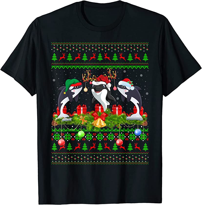 Killer Whale Xmas Lighting Santa Ugly Killer Whale Christmas T-Shirt