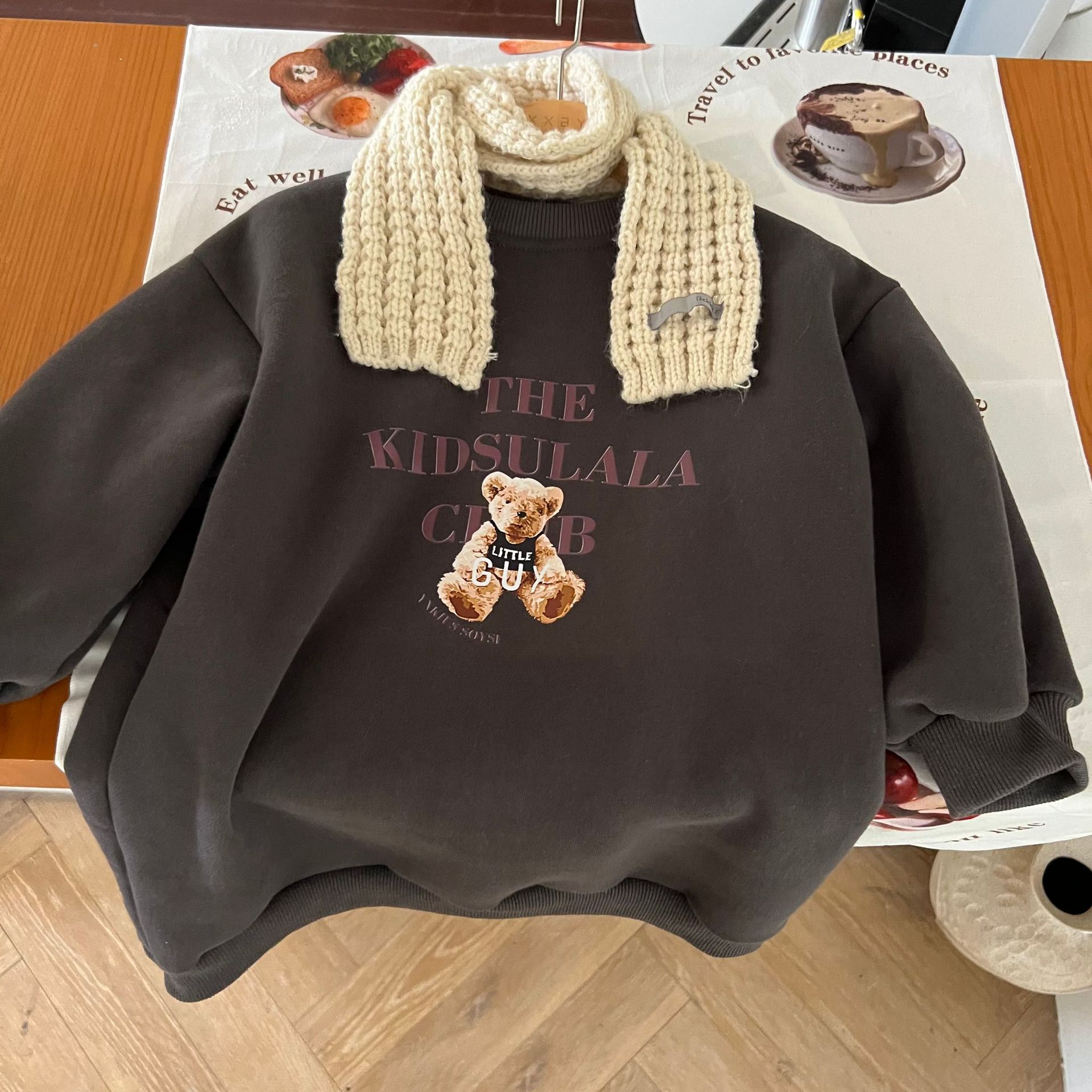 3722D Children Sweater Long Sweater Dress 2022 Autumn Winter New Fleece Girls’ Long Sweater Cartoon Bear Pullovers alx