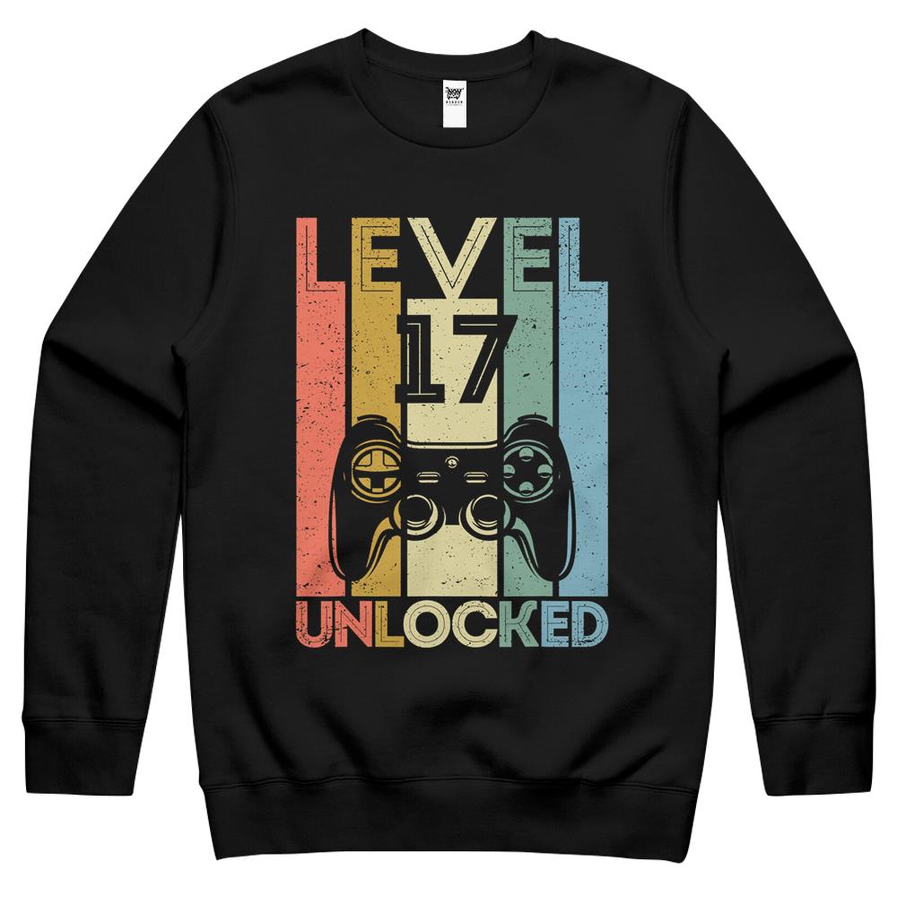 Level 17 Unlocked Funny Video Gamer 17Th Birthday Gift Crewneck Sweatshirt