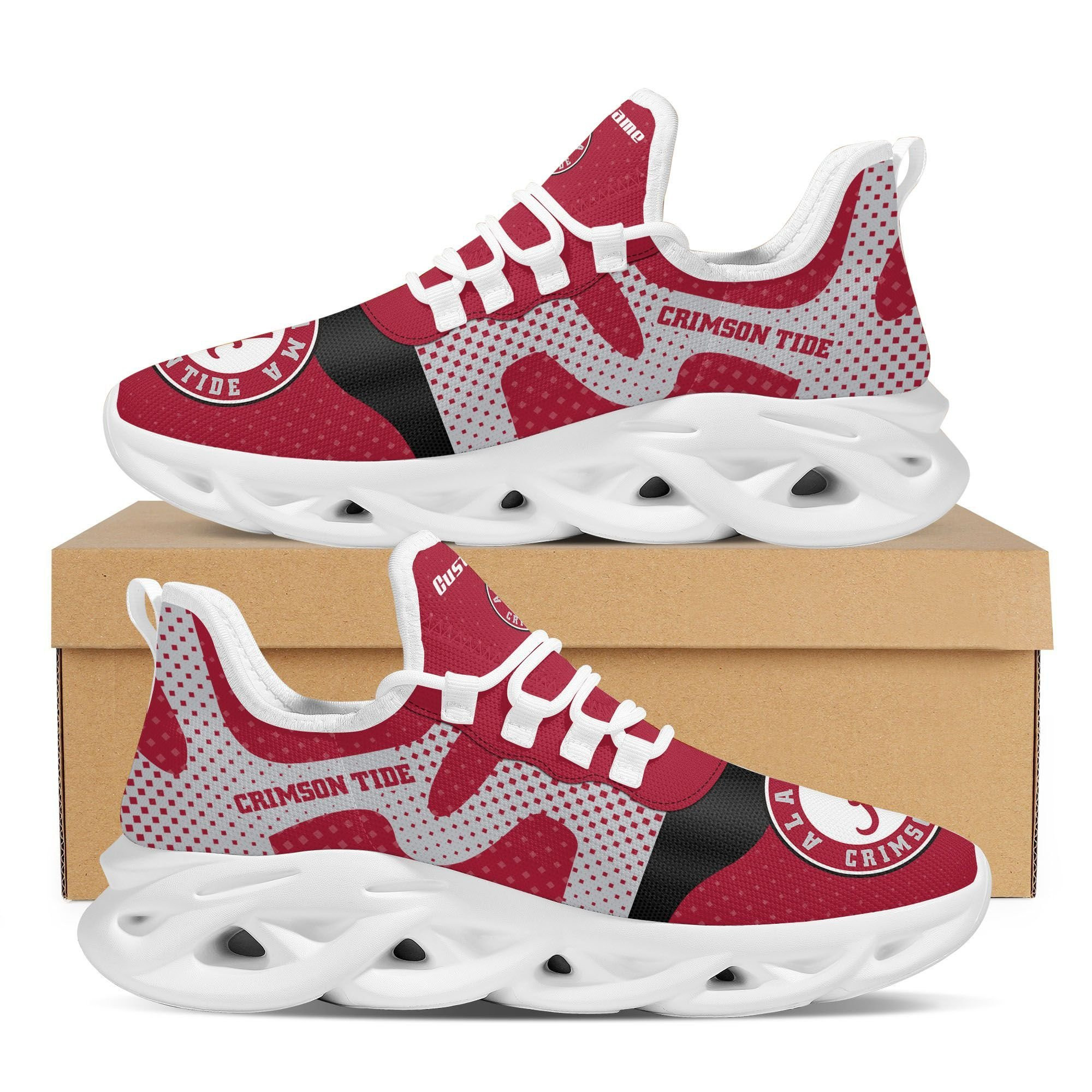 Alabama Crimson Tide Custom Name Sports Best Seller Design Max Soul Shoes  University Of Alabama