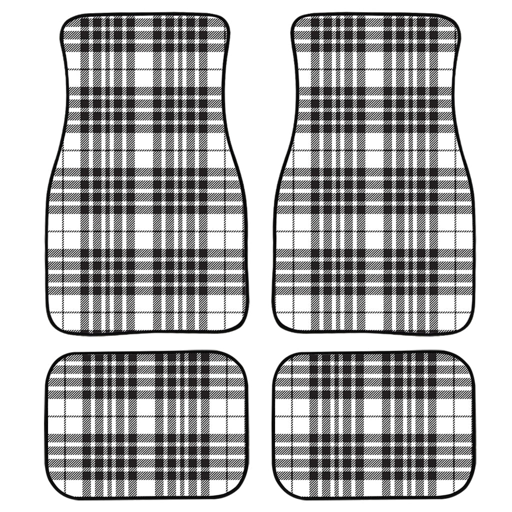 White And Black Border Tartan Print Front And Back Car Floor Mats, Front Car Mat