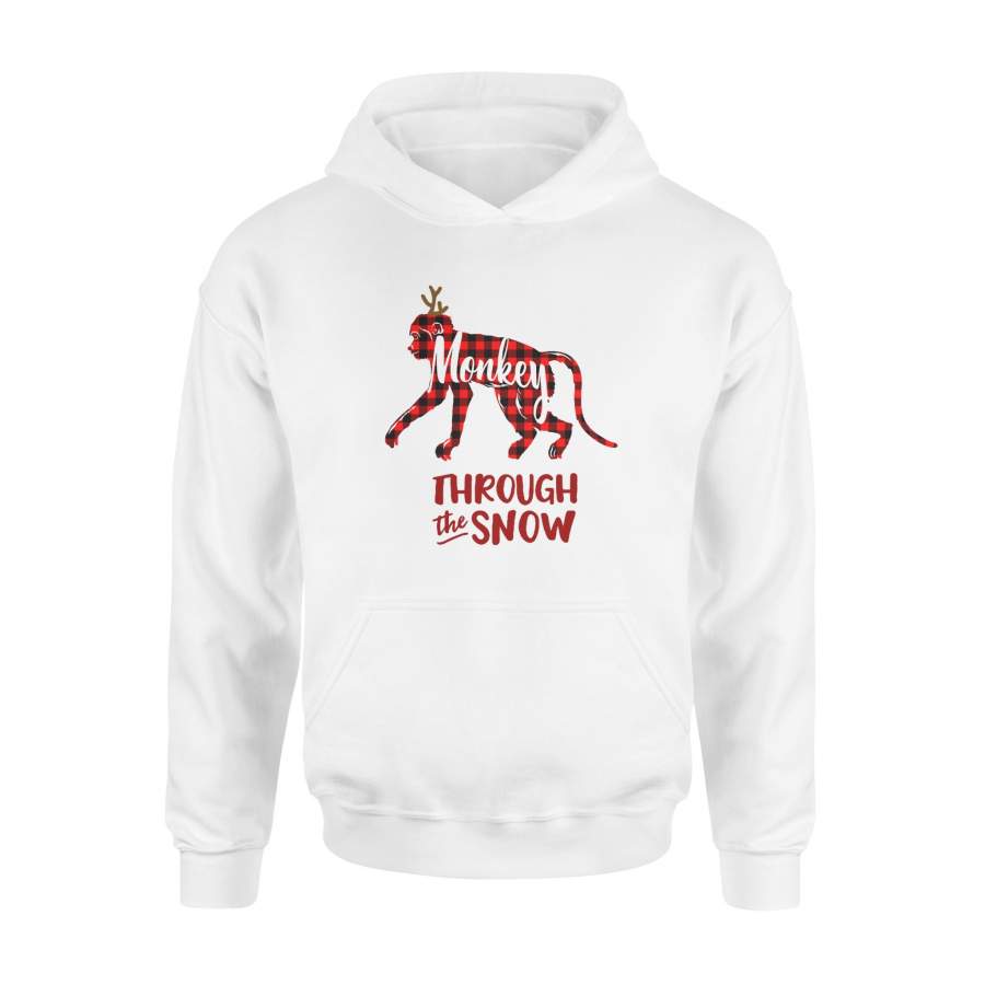 Through The Snow Christmas Monkey Red Plaid Hoodie