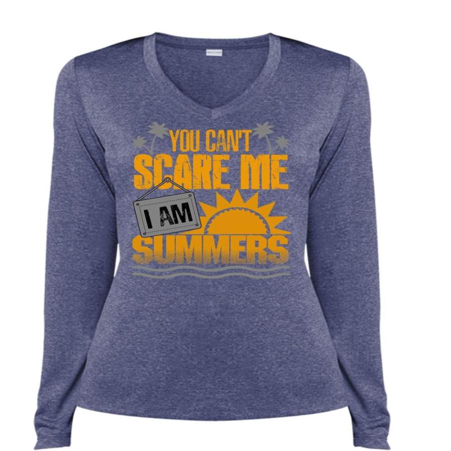 You Can’t Scare Me T Shirt, I Am Summers T Shirt, Cool Shirt (Ladies LS Heather V-Neck)