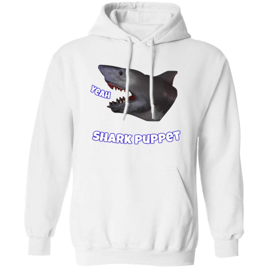 Shark puppet merch men women plus size clothing white hoodie