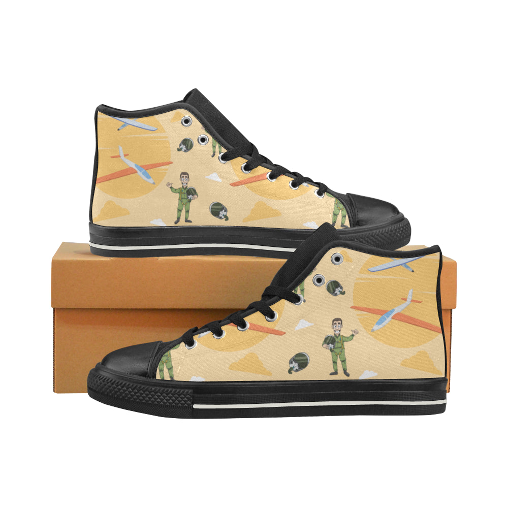 Pilot Pattern Black High Top Canvas Women’s Shoes/Large Size