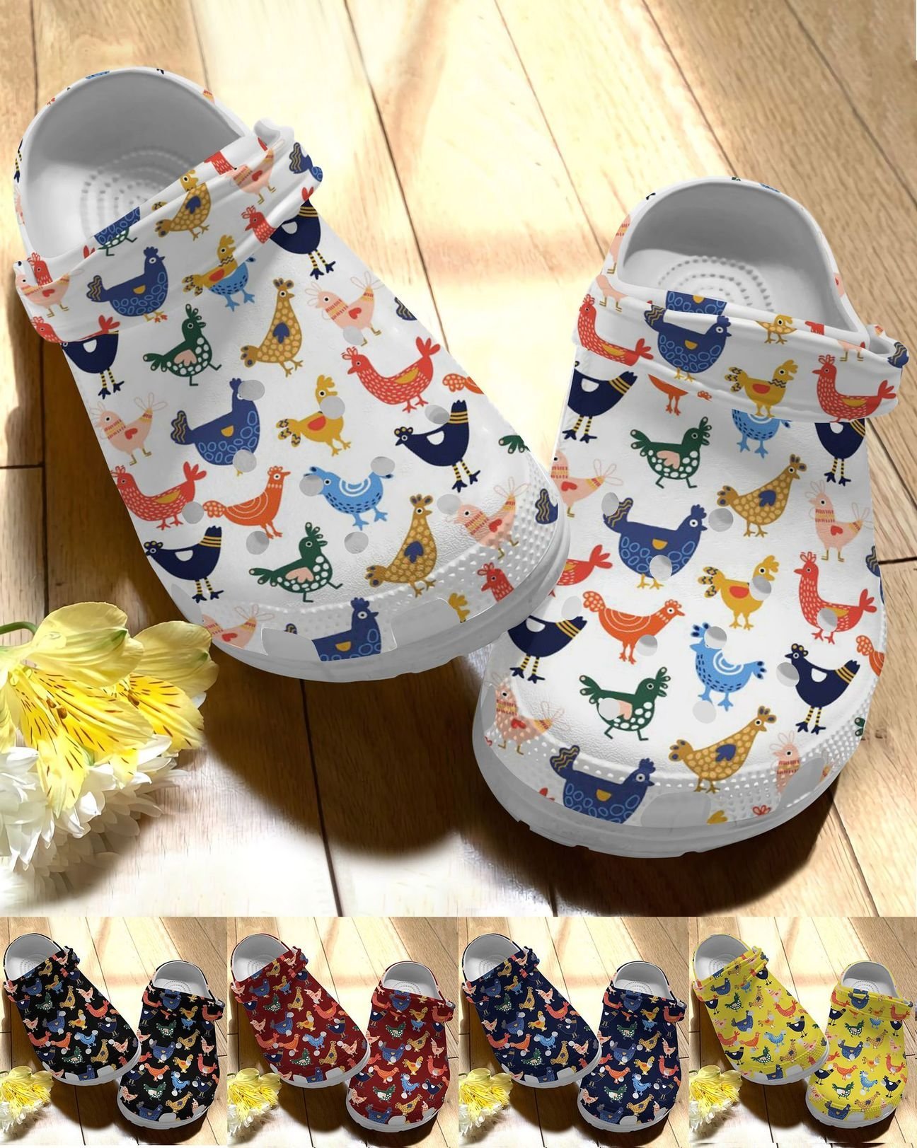 Chicken Personalize Clog, Custom Name, Text, Fashion Style For Women, Men, Kid, Print 3D Colorful Chicken 5 Colors