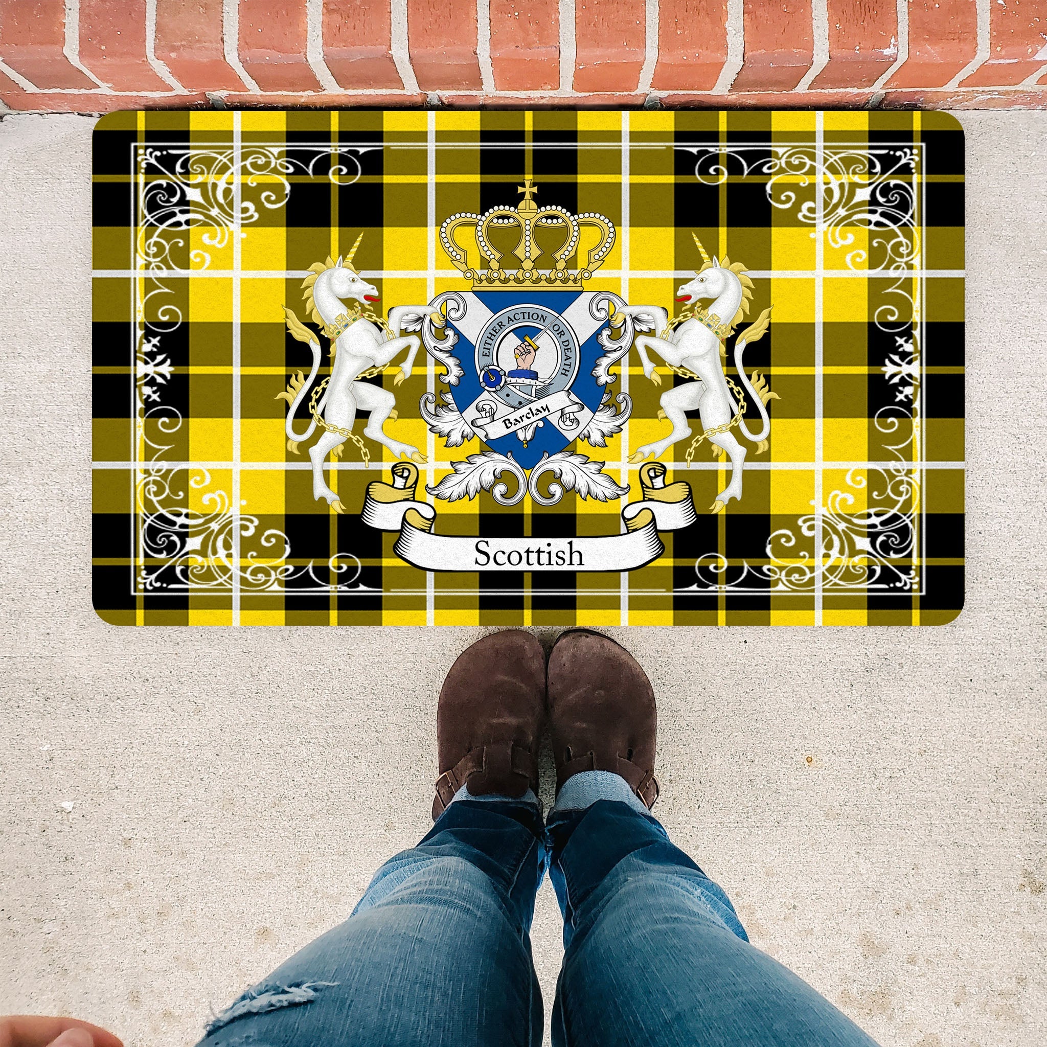 Scotstee Shop Tartan Door Mat Barclay Clan Badge Tartan Scottish Plaid Doormat, Christmas Door Mat