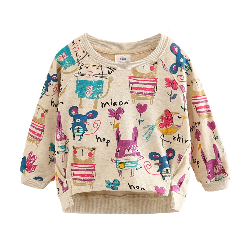 2022 Autumn Spring 2 3 4 5 6 7 8 9 10 Years Casual Long Sleeve Cartoon Animal Print Cotton Loose Sweatshirt For Kids Baby Girls alx