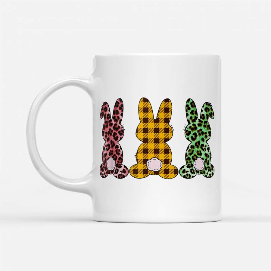 Cute Bunny Rabbit Leopard Buffalo Plaid Easter Hunting Egg – White Mug