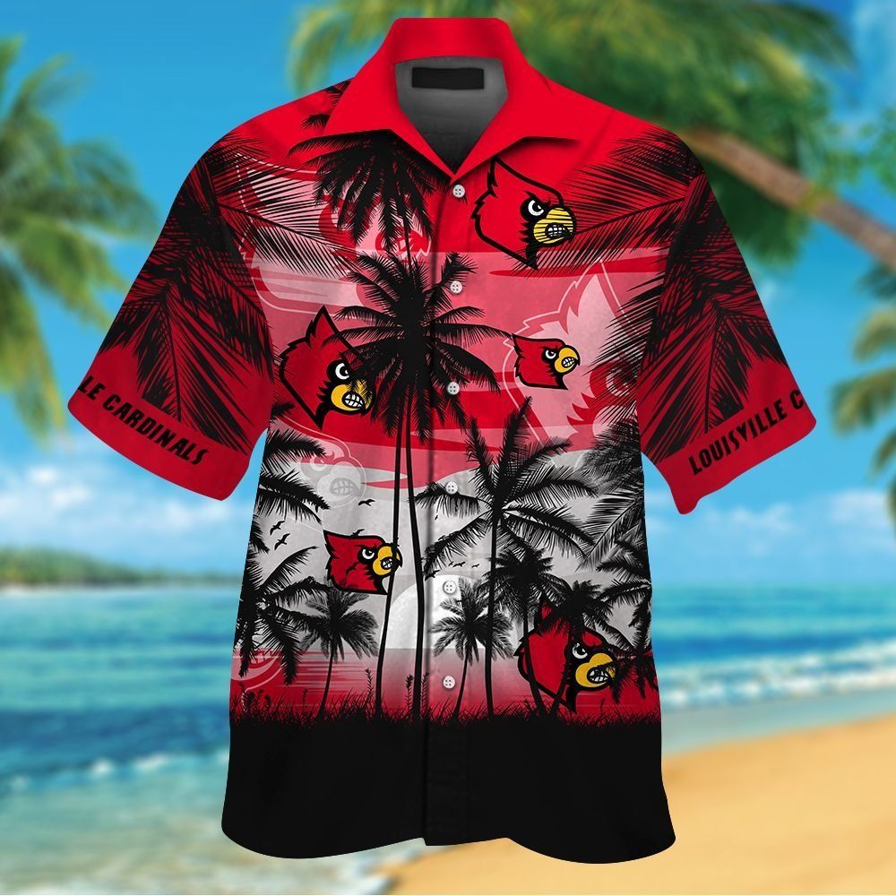 Louisville Cardinals Hawaiian Short Sleeve Button Up Tropical Shirt