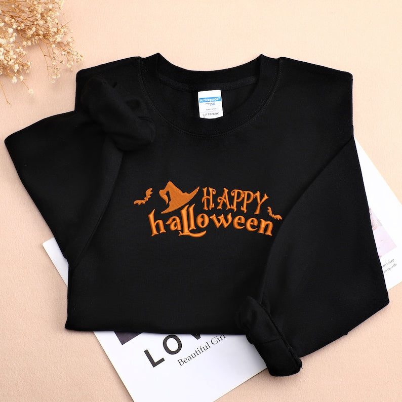 Halloween With Bats Embroidered Sweatshirt 2D Crewneck Sweatshirt All Over Print Sweatshirt For Women Sweatshirt For Men Sws2771