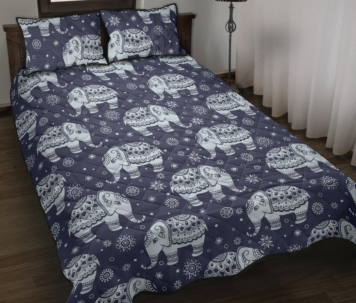 Elephant tribal design pattern Quilt Bed Set