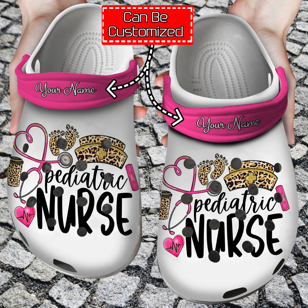 Nurse Crocs – Personalized Pediatric Nurse Leopard Clog Shoes For Men And Women