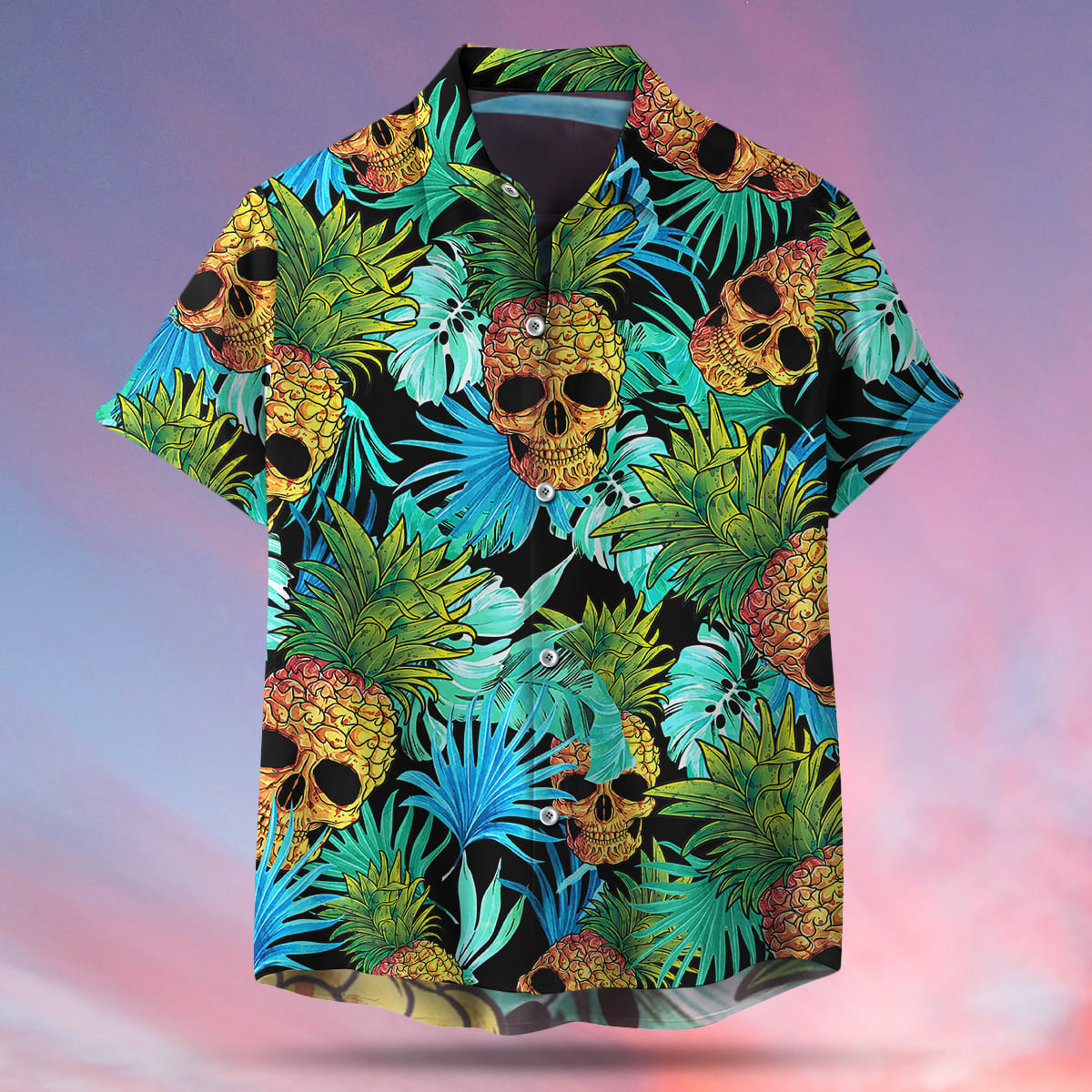 Skull Pineapple Blue Tropical Summer Hawaii Shirt Ha85648