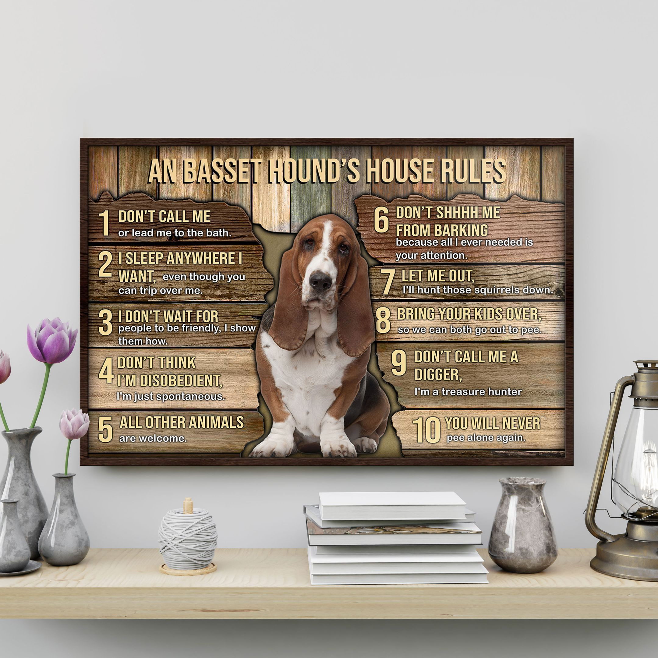 Basset Hound Poster – Funny Rules Of Puppy Home Décor Birthday Gift For Boy Son Nephew