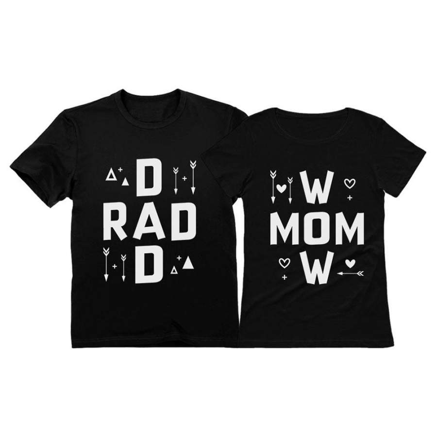 Wow Mom Rad Dad Matching T-Shirts Set for Parents Mother’s Day Father’s Day Gift