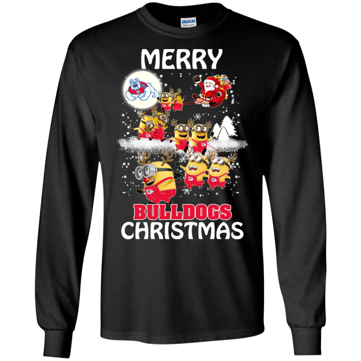 Check out this awesome Fresno State Bulldogs Ugly Christmas Sweaters Minions Santa Claus Merry Christmas LS Cotton T-Shirt