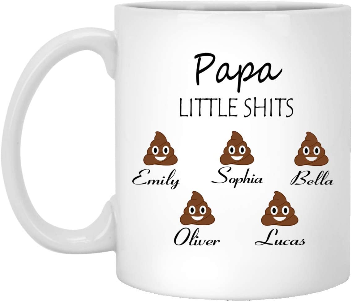 Papa Gift Personalized – Papa’S Little Shits – Papa Funny Mug Customizable – Father’S Day Gift – Gift For Papa – Papa’S Birthday 11Oz