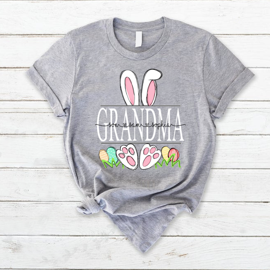 Personalized Grandma With Grandkids Bunny Colorful Eggs Gifts For Easter Day T-Shirt