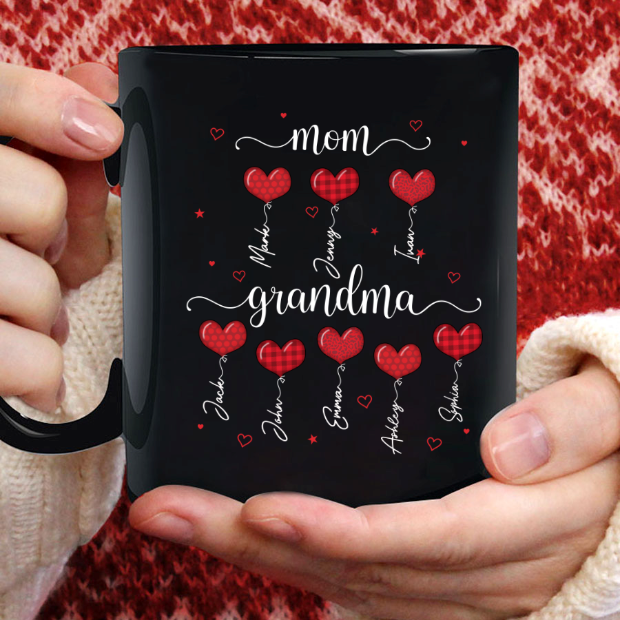 Personalized Mom Grandma And Grandkids Hearts Mug