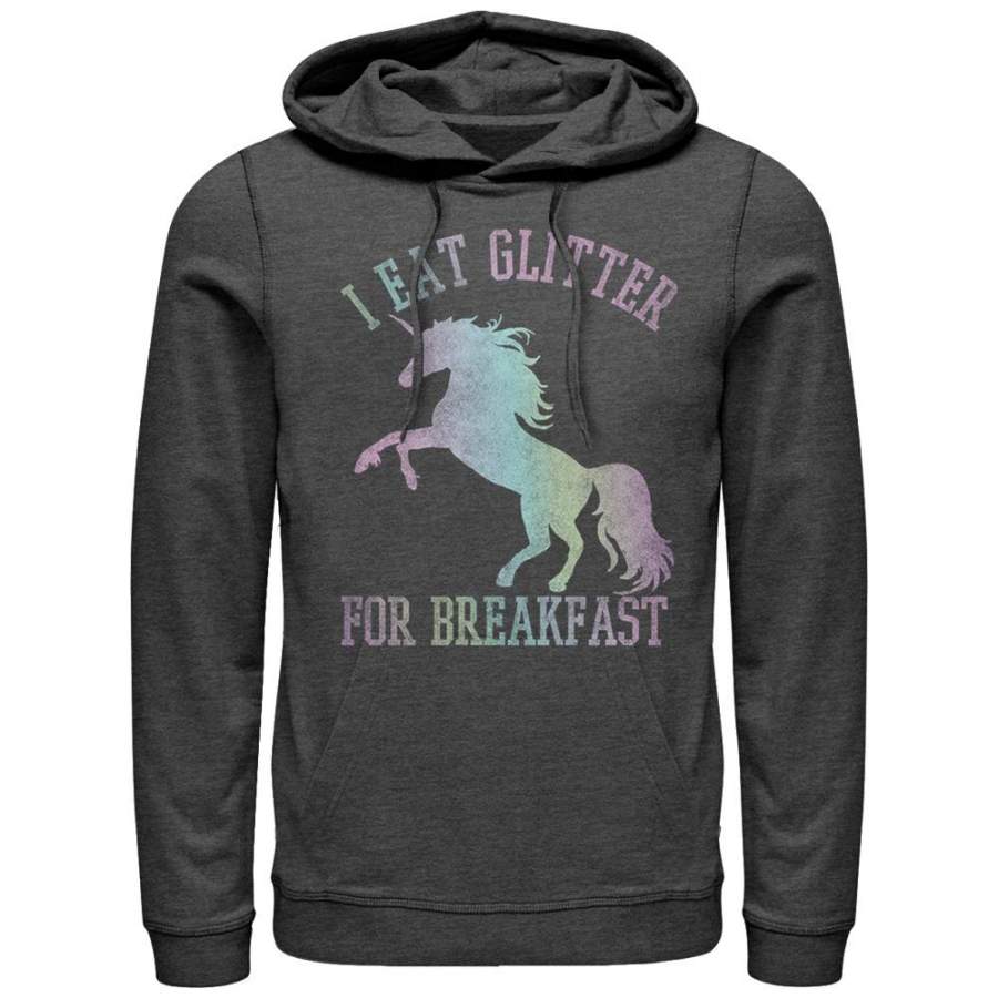 Lost Gods Men’s Glitter Breakfast Unicorn  Lightweight Hoodie Charcoal Heather