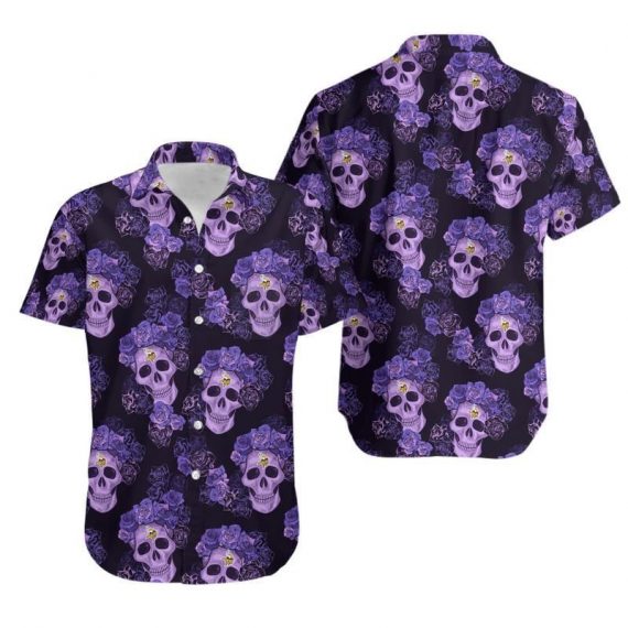 Gift For Husband Gift For Dad Minnesota Vikings Mystery Skull And Flower Hawaiian Shirt Mh50