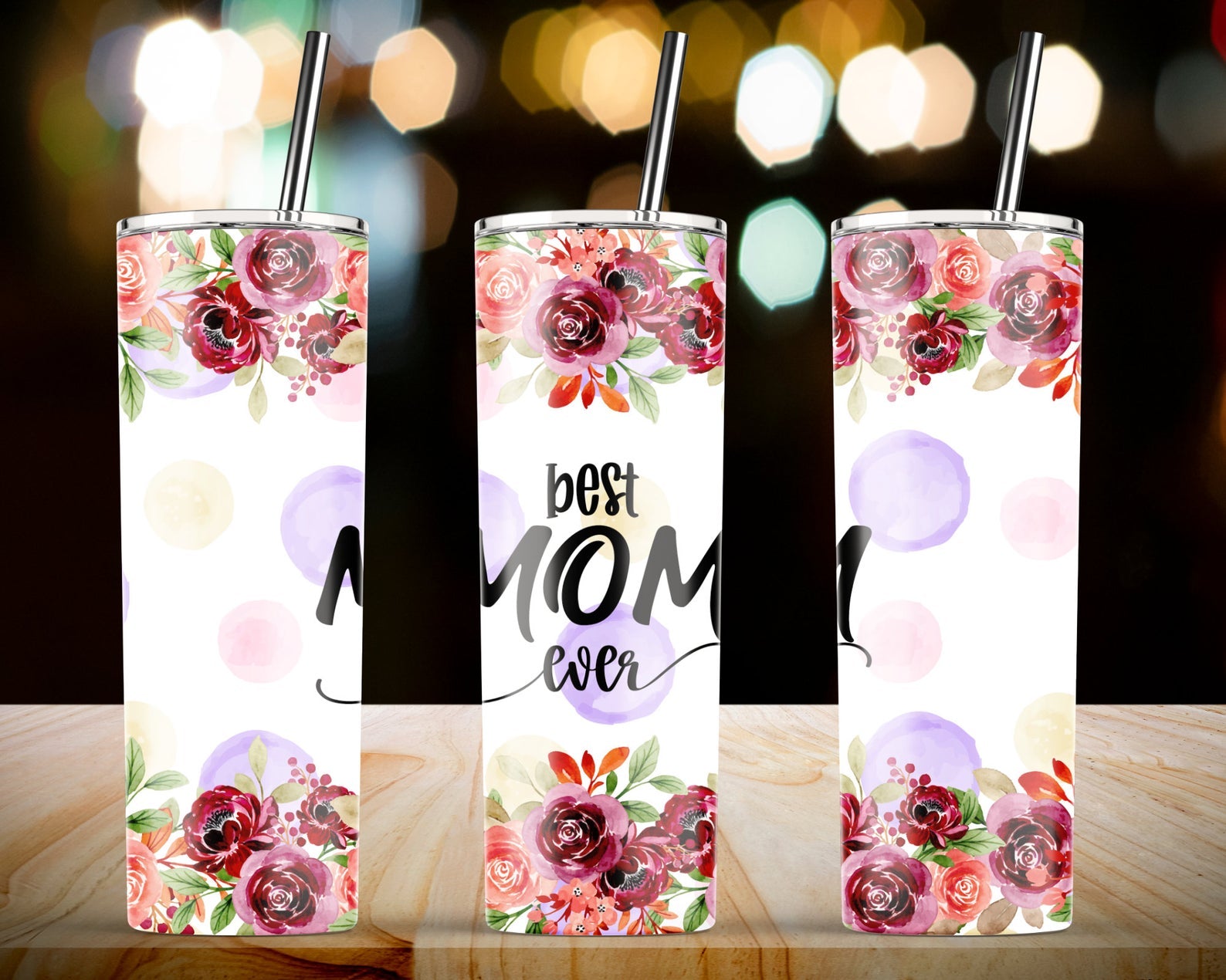 Wine Rose Best Mom Ever Polka Dot, Gift For Mom 20Oz Skinny Tumbler