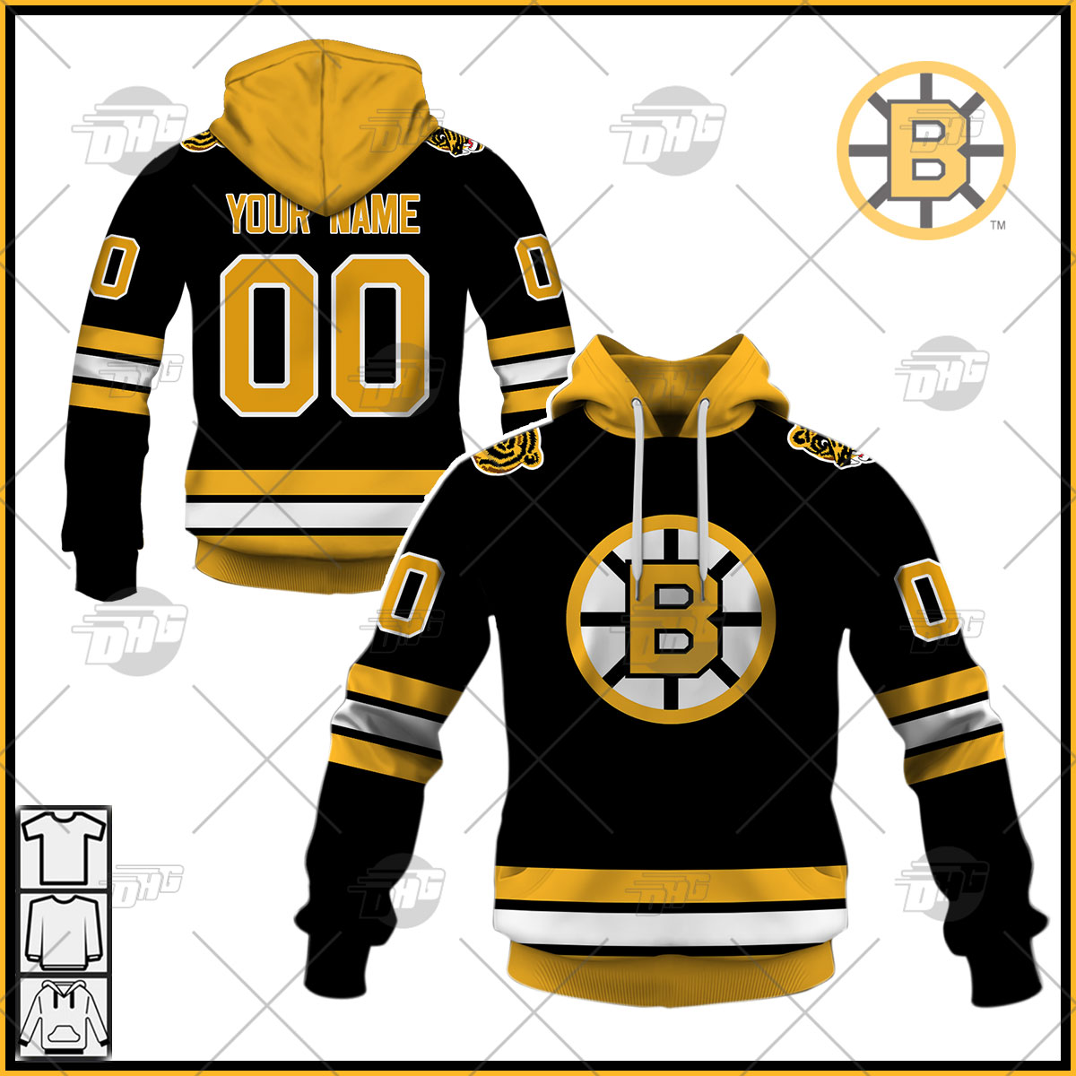 Personalized Mens Boston Bruins Fanatics Branded Black Premier Breakaway Retired Player Jersey Personalize Hoodie