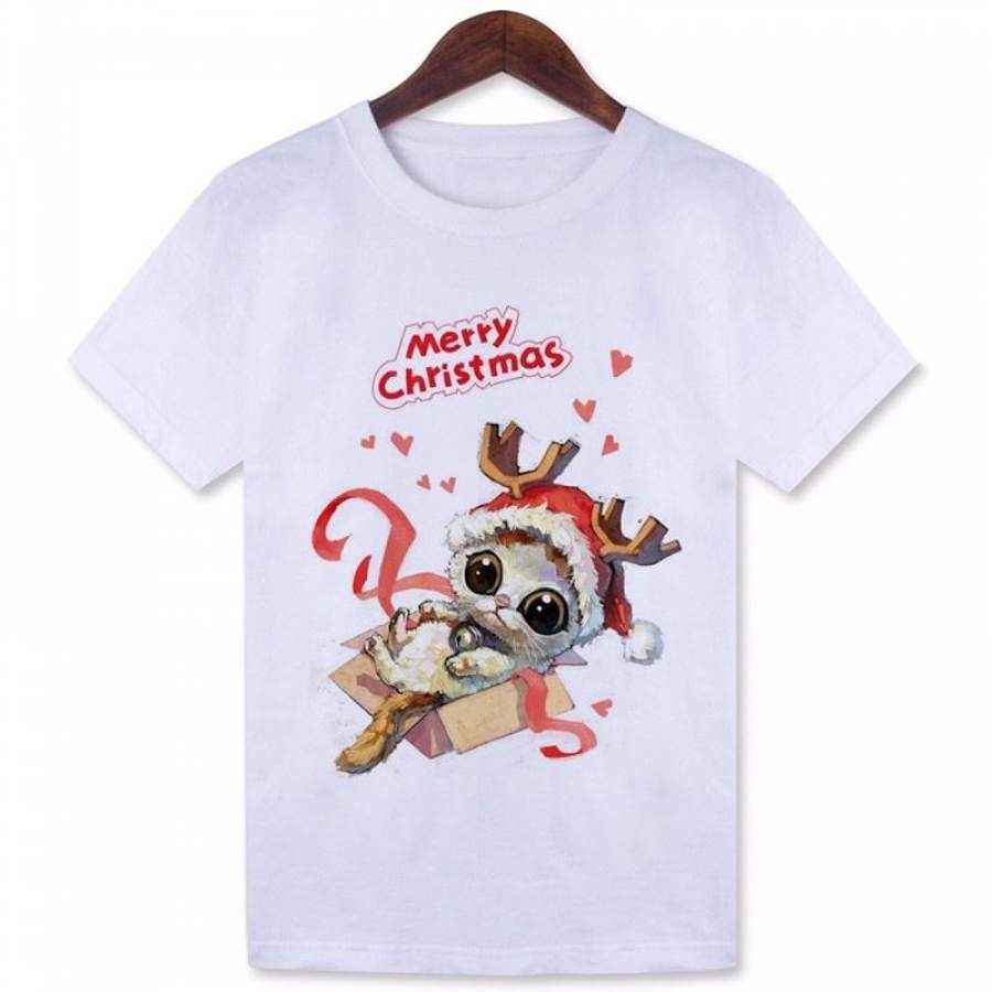 New 2016 Cute Animal Christmas Cat Tops Women White Casual Tees Tumblr Kwaii Cartoon T Shirt