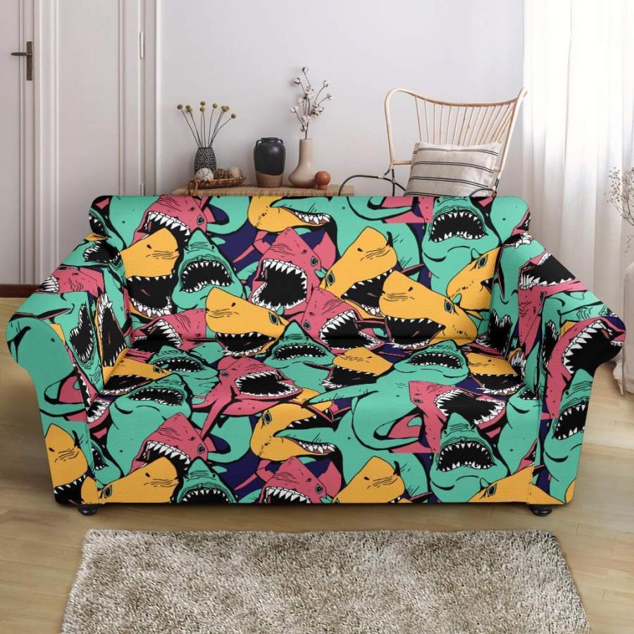 Shark Print Pattern Loveseat Cover