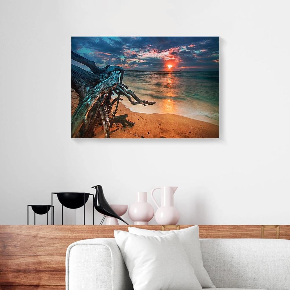 Canvas Art Prints Driftwood Sunset Full Printing Beach Canvas Wall Art Home Decoration