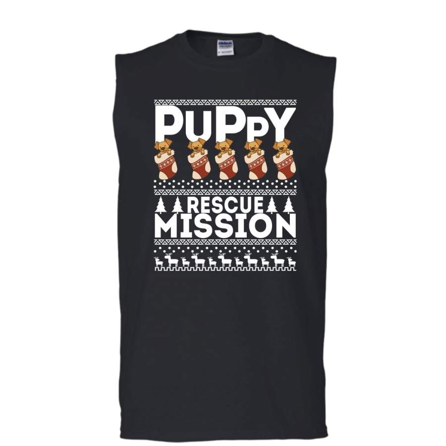 Puppy Rescue Mission T Shirt, Coolest Dog Lover T Shirt, Cool T Shirt (Men’s Cotton Sleeveless)