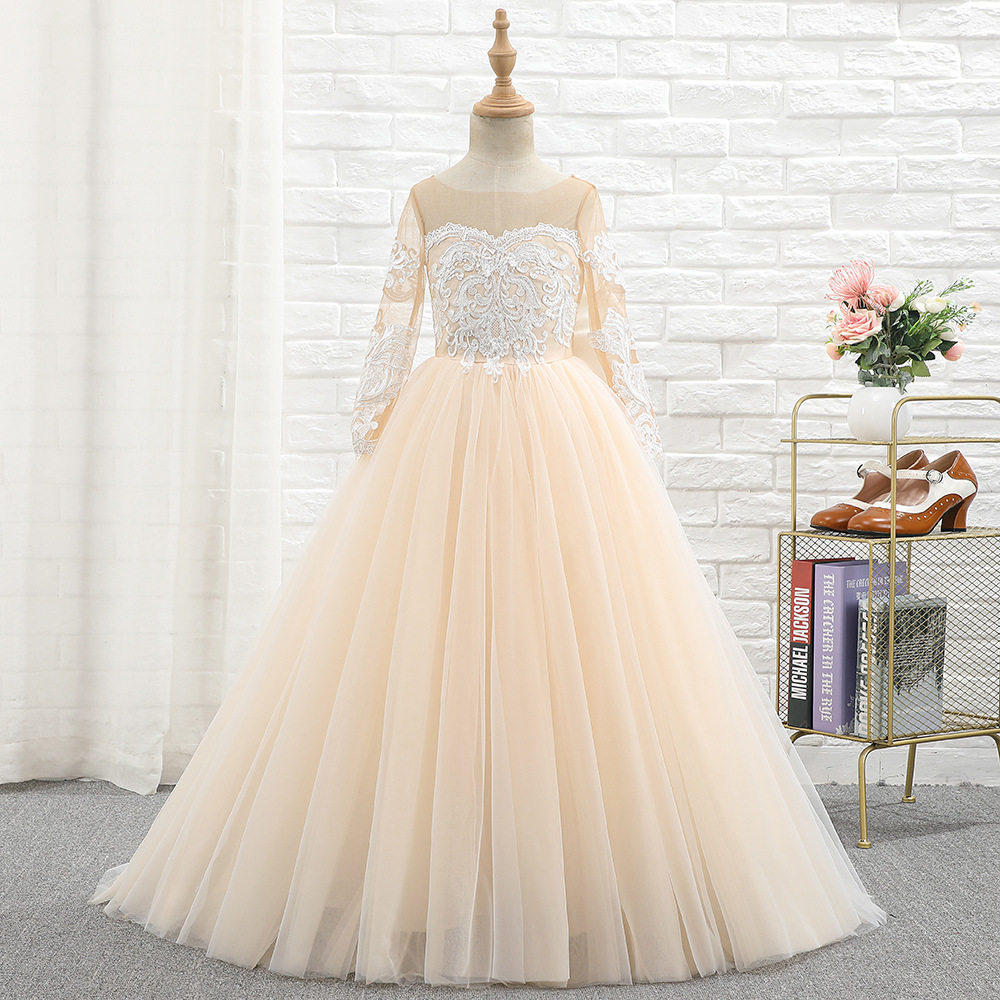 2-14 Years Lace Tulle Flower Girls Dresses Up White for Child Wedding Acting At The Bridesmaid Party Ball Gown Communion Evening alx