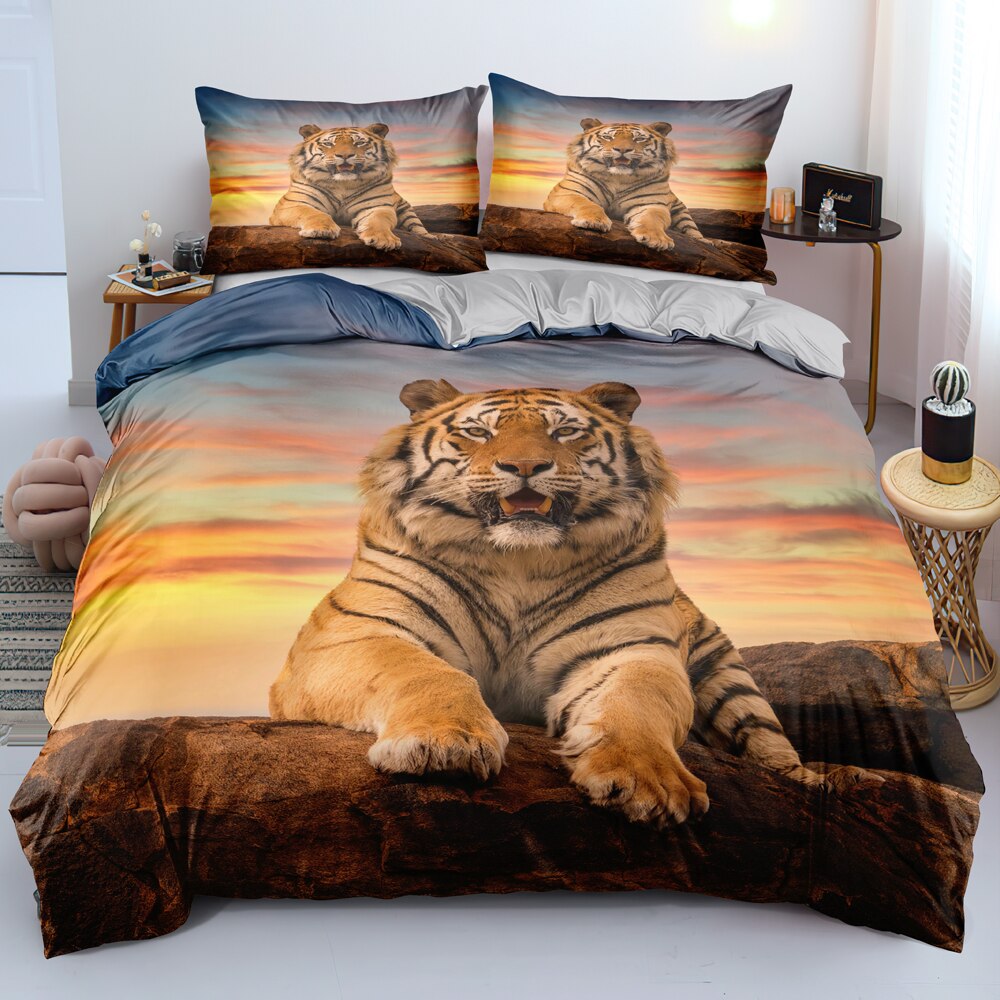 3D Digital Sunset Tiger Bed Linen Custom Design Duvet Cover Set Twin Queen King Size Bedding Set