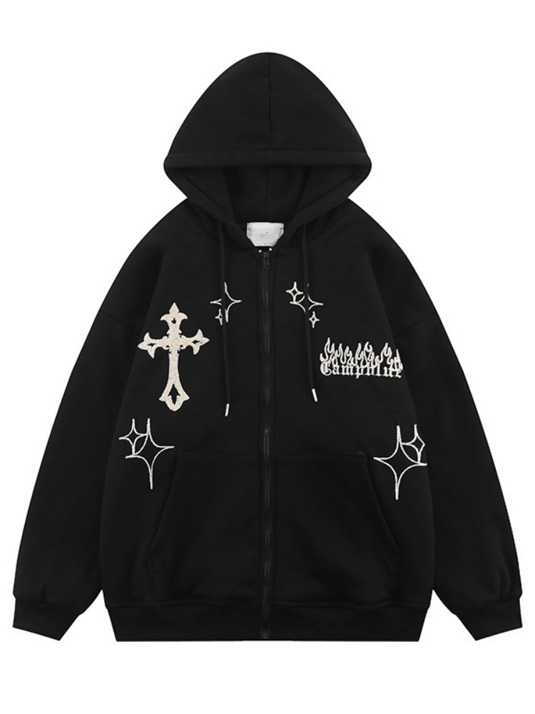 Y2k Women Zip Up Hoodie Vintage Gothic Hoodie Streetwear Embroidery Harajuku Hoodies Hip Hop Jacket Grunge Sweatshirt Tops alx