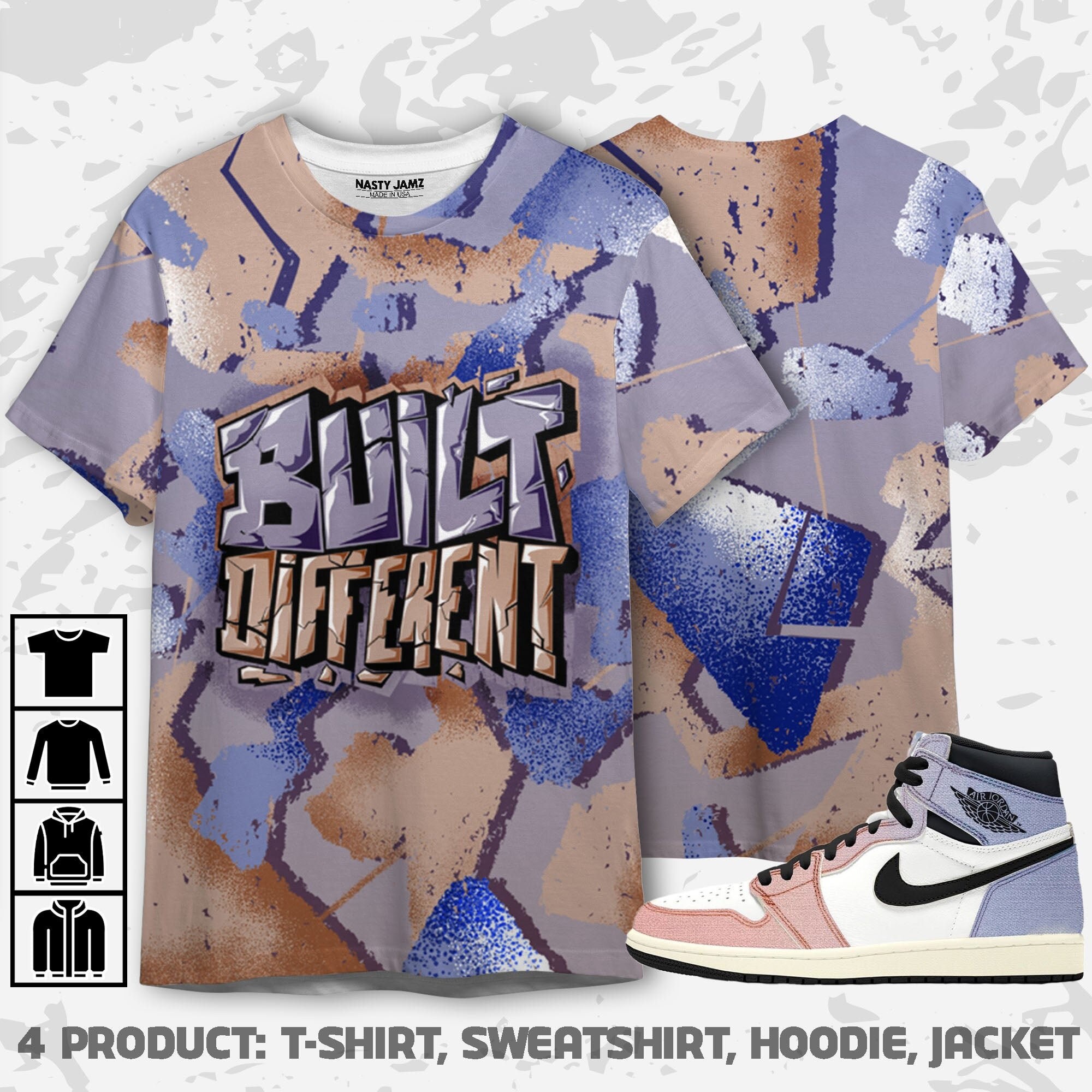 Built Different 3D Broken Unisex Sneaker Shirt match Jordan 1 High Skyline  Built Different Tees , Shirt match To Sneaker