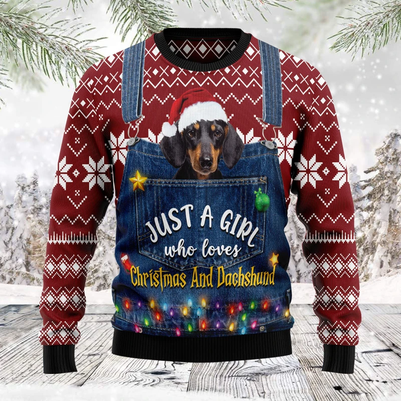 Just A Girl Who Loves Christmas And Dachshund Ugly Christmas Sweater | For Men & Women | Adult | Us6145