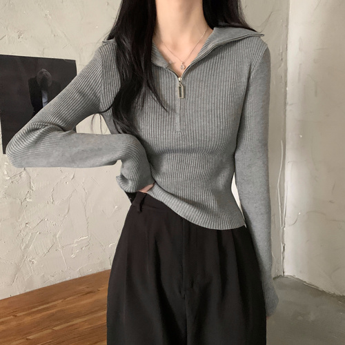 Women’s Zipper Sweater Autumn New Inner Wear Bottoming Shirt Half-Open Collar Long-Sleeved Top alx