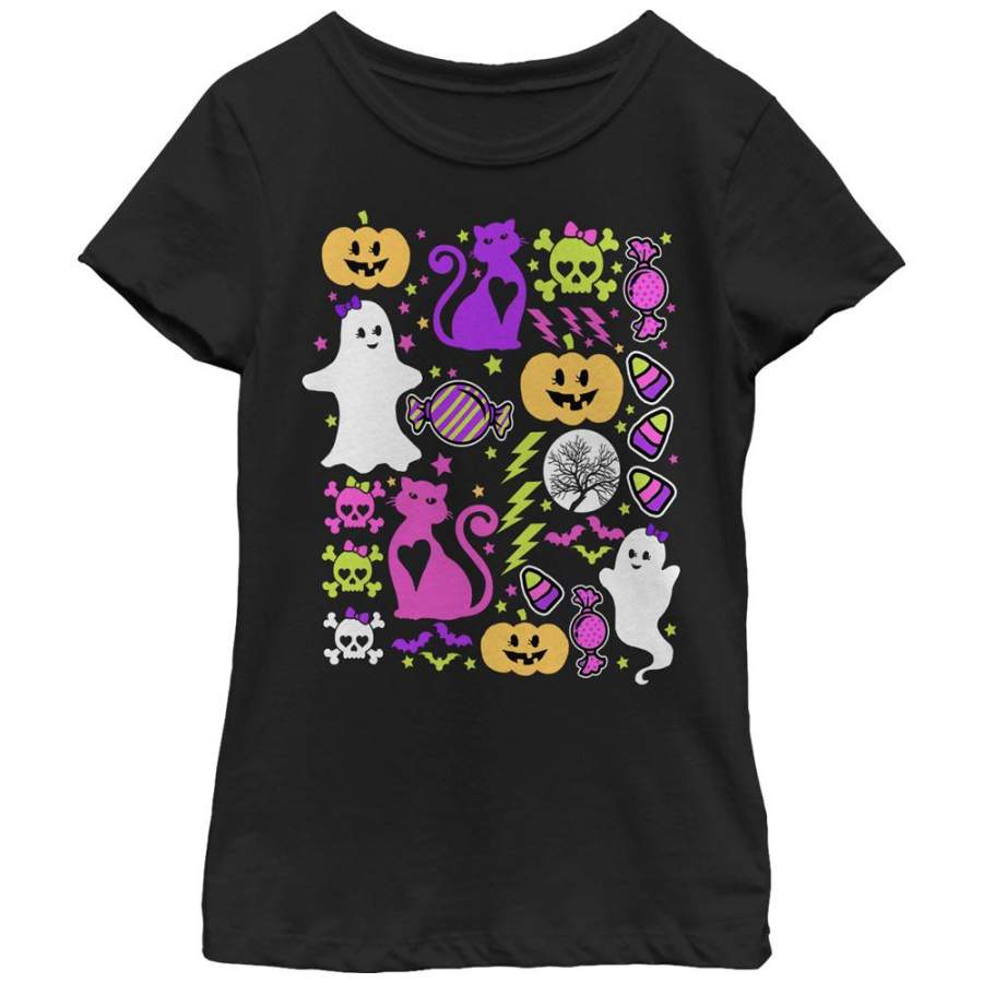 Lost Gods Girl’s Halloween Ghostly Bows  T Shirt Black