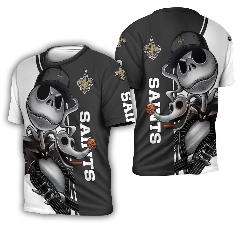 New Orleans Saints Jack Skellington And Zero 3D T-Shirt