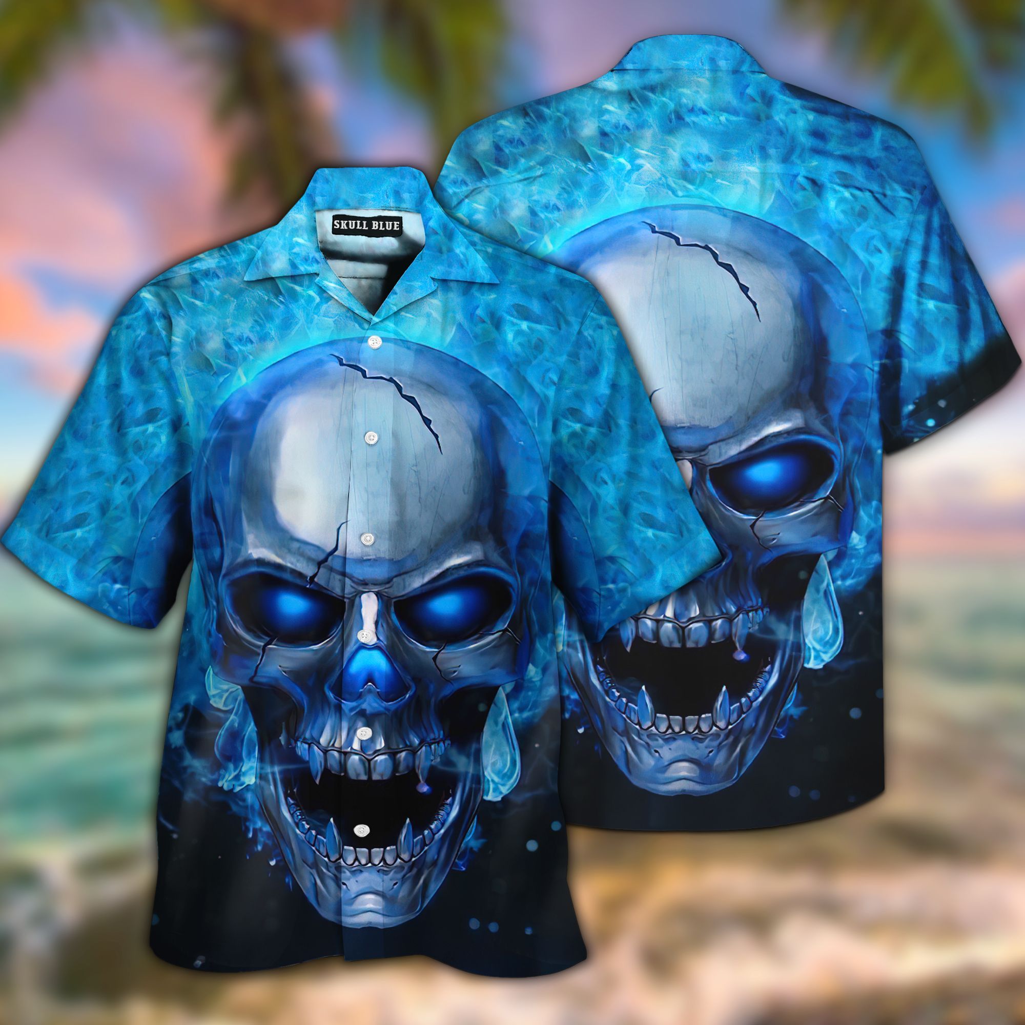 Skull Blue All Over Printed Hawaii Shirt Ha24428