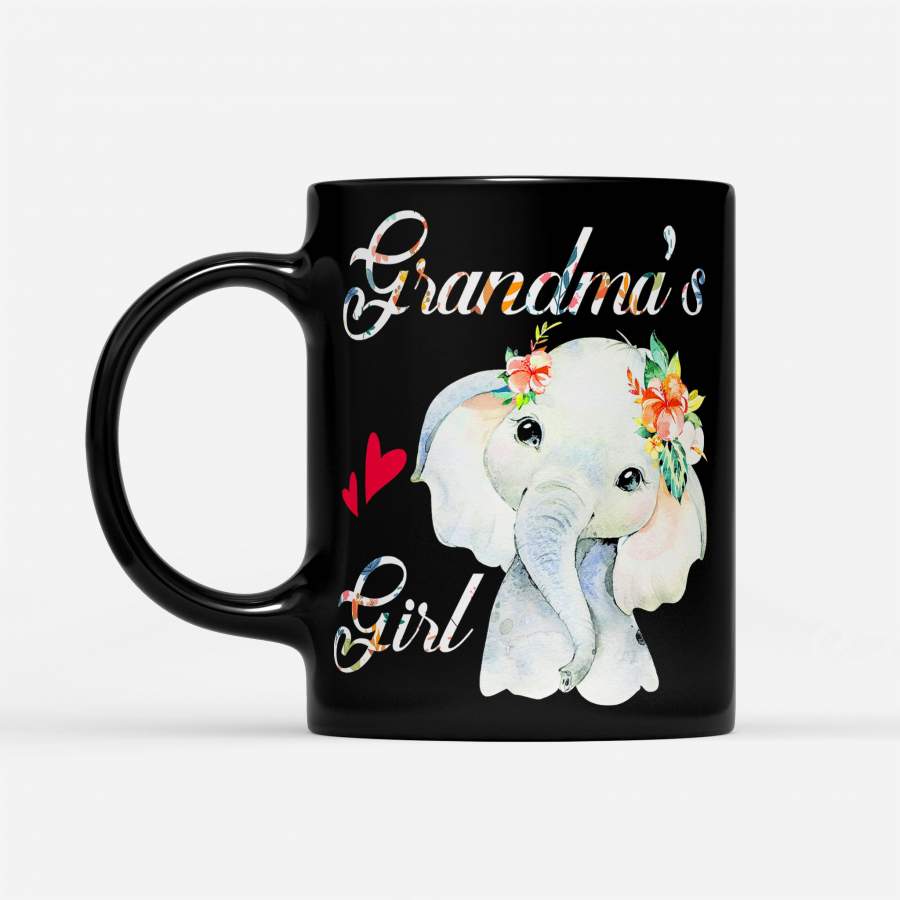 Grandma’s Girl Elephant Floral – Black Mug