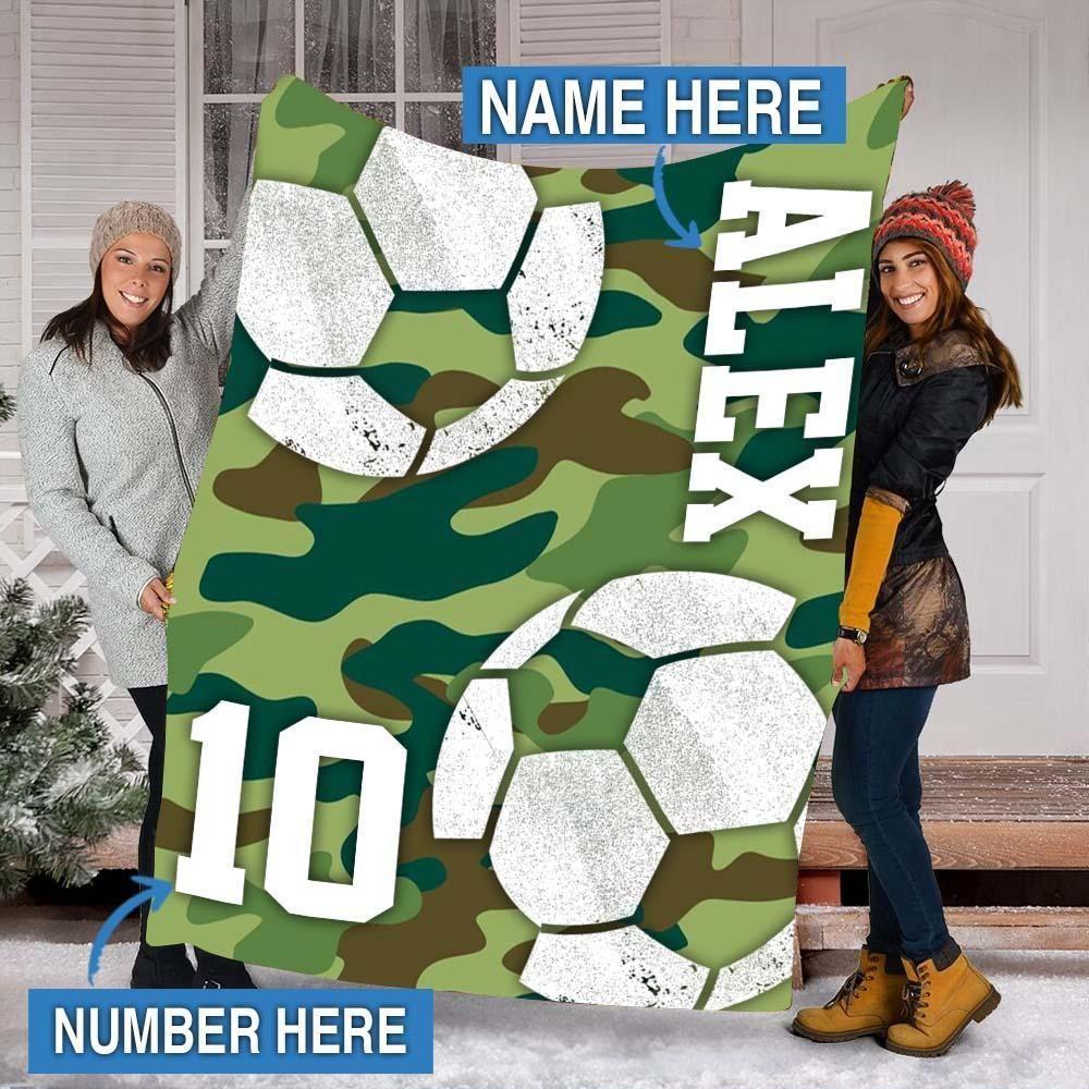 Alex Soccer Green Camouflage Custom Text Name And Number Fleece Blanket